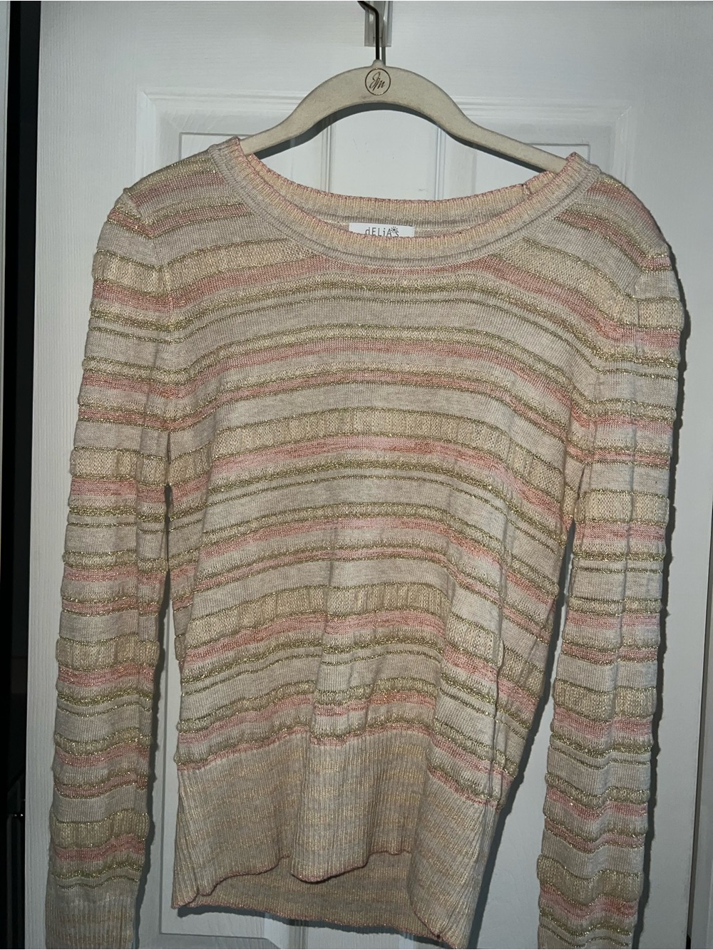 dELiA*s Cream, Pink & Gold Striped Lightweight Sweater